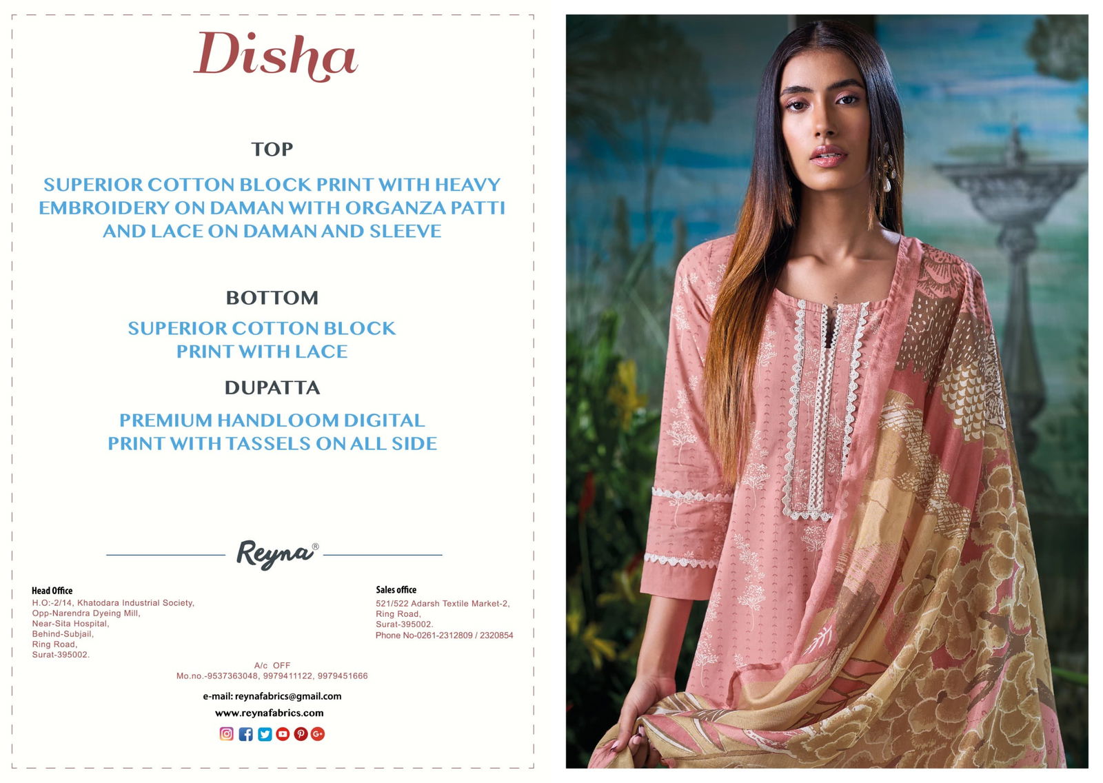Disha By Reyna Cotton Printed Embroidery Dress Material Exporters In India
